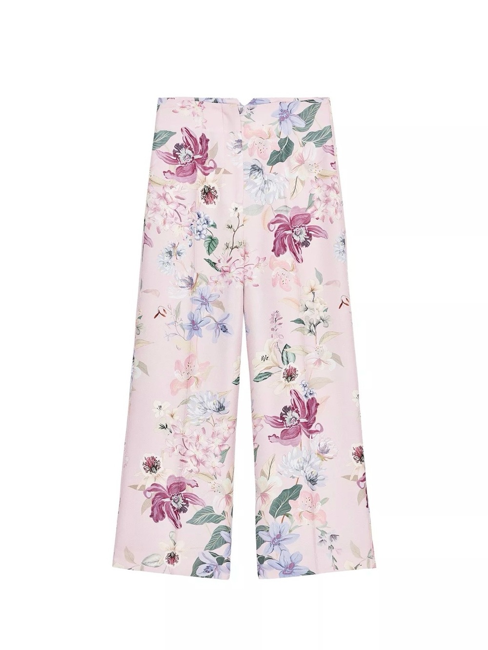 Zara Floral Wide-Leg Pants in Light Pink